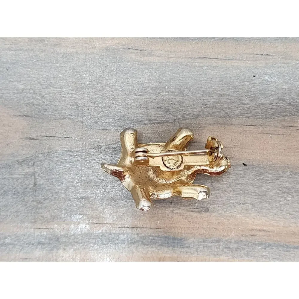 Vintage Gold Tone Turtle Pin Metal Enamel Brooch Reptile